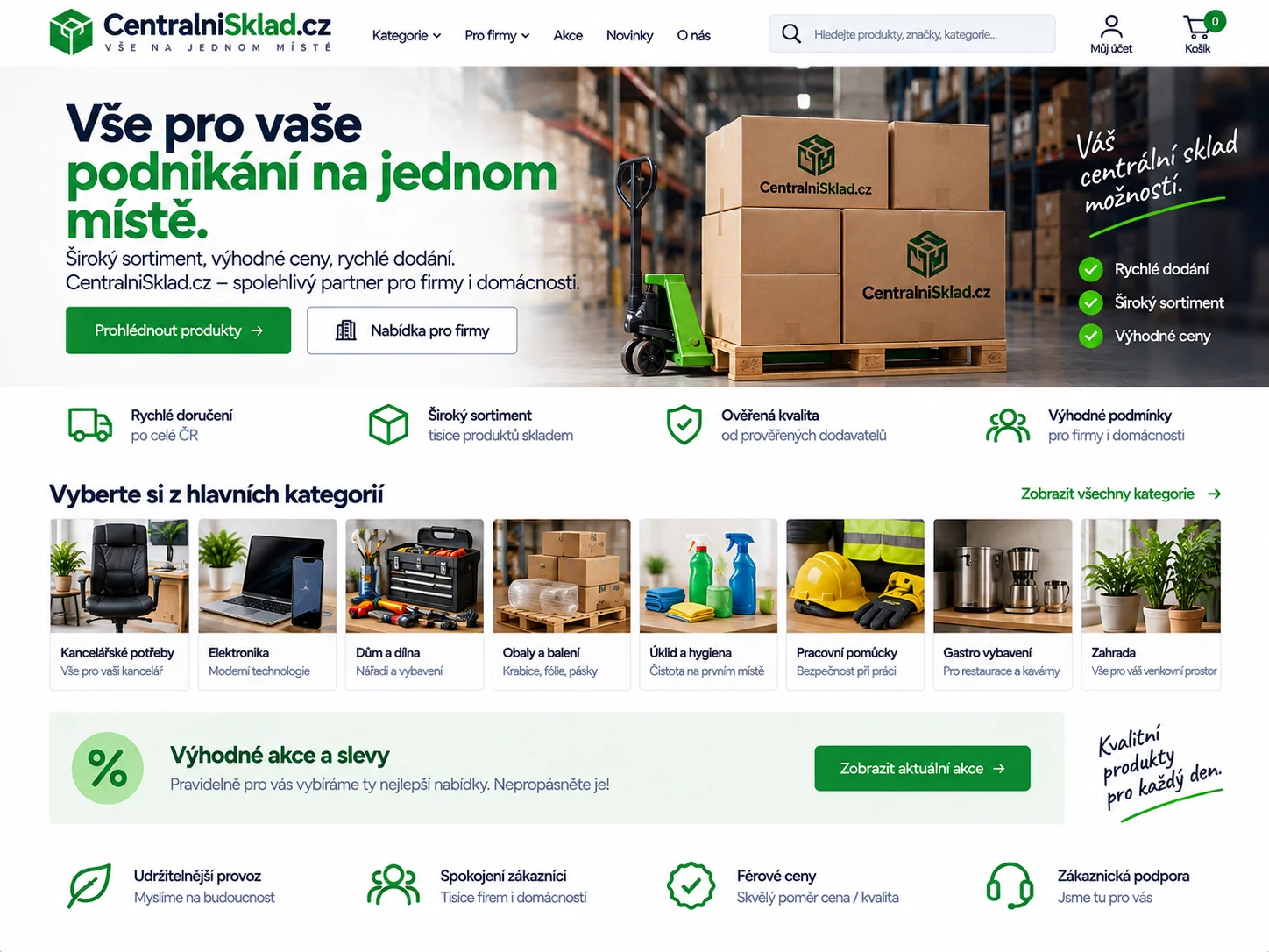 Ilustrační návrh pro CentralniSklad.cz zaměřený na skladové zásoby, logistiku a nabídku pro firmy